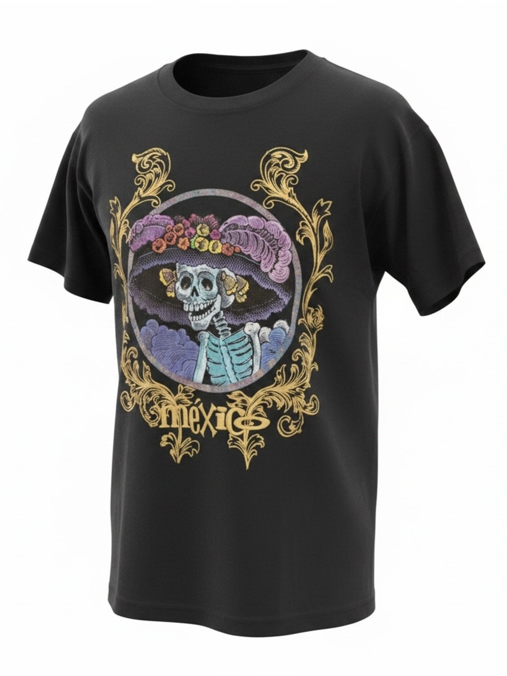 Black Mexico Catrina Skeleton Graphic Tee Day of the dead